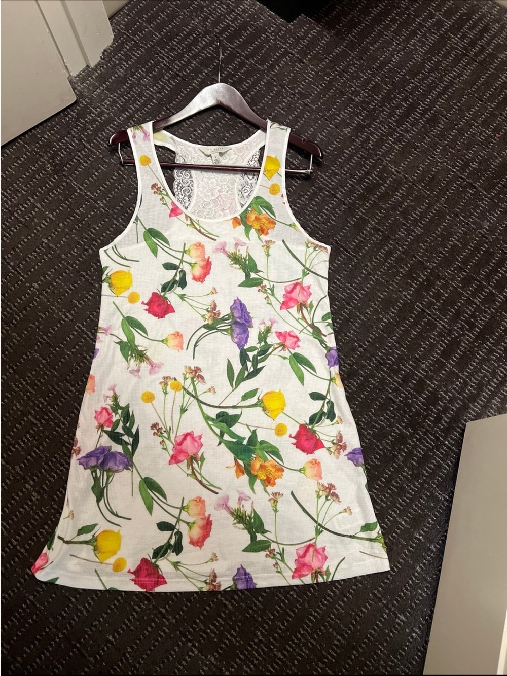 Ted Baker White Floral Lace-Back Tank Dress